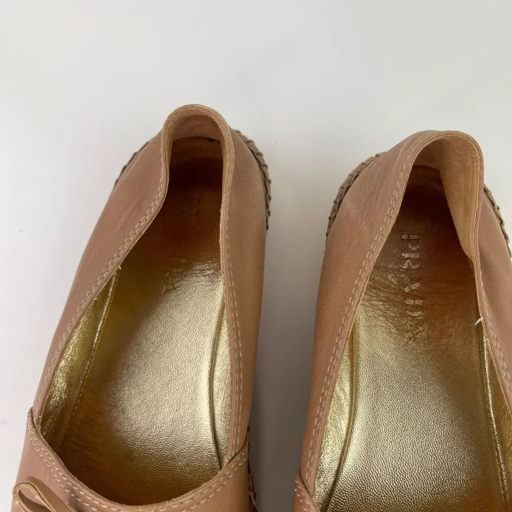 PRADA Light Brown Beige Leather Bows Trim Espadrilles Shoes Women’s 39.5 CLASSIC